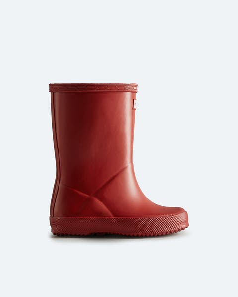 Red rain boots.