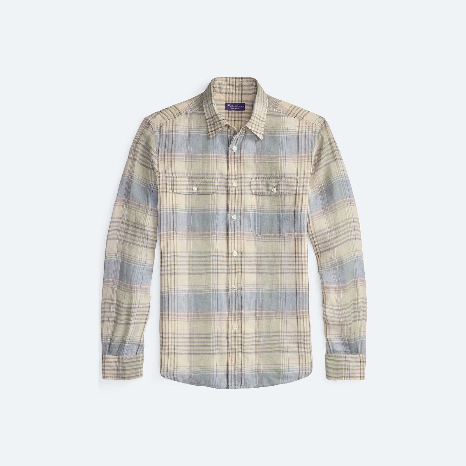 A plaid button-up shirt. 