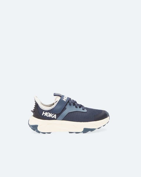 Blue and white sneakers.