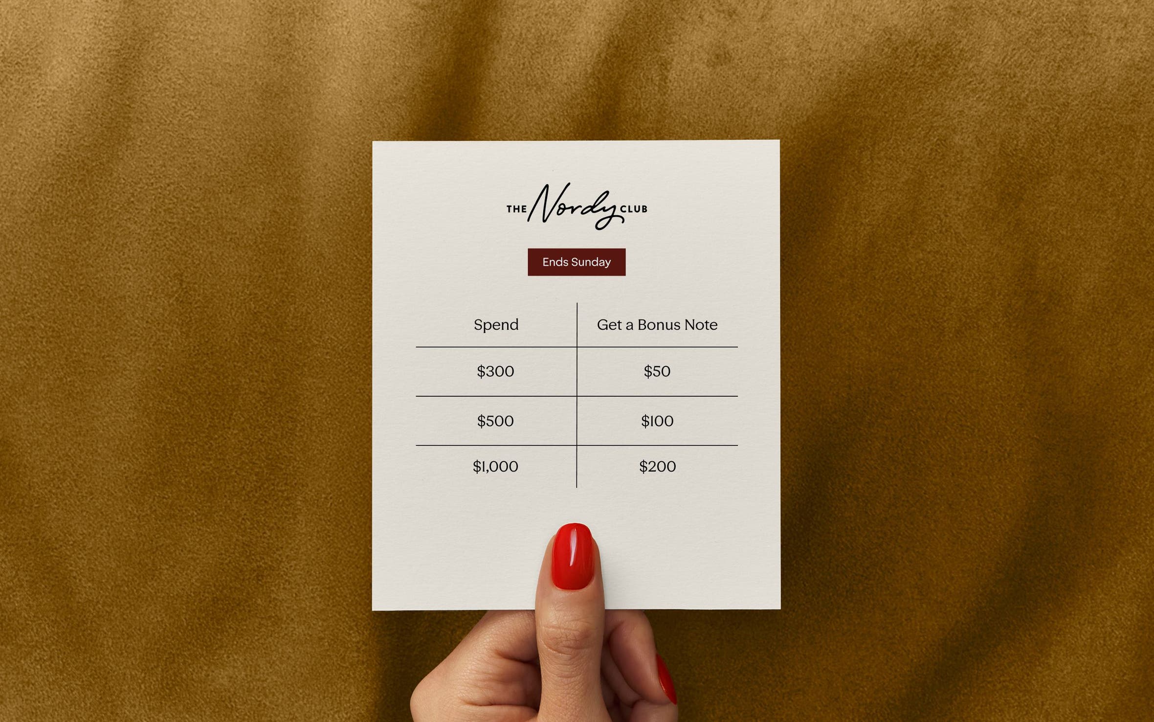Ends Sunday! Spend $300, Get $50 in Bonus Notes. Spend $500, Get $100. Spend $1,000, Get $200.