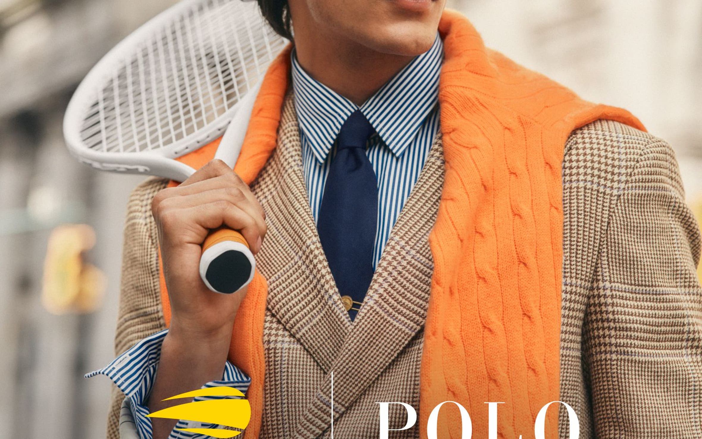 A woman wearing US Open x Polo Ralph Lauren pieces.