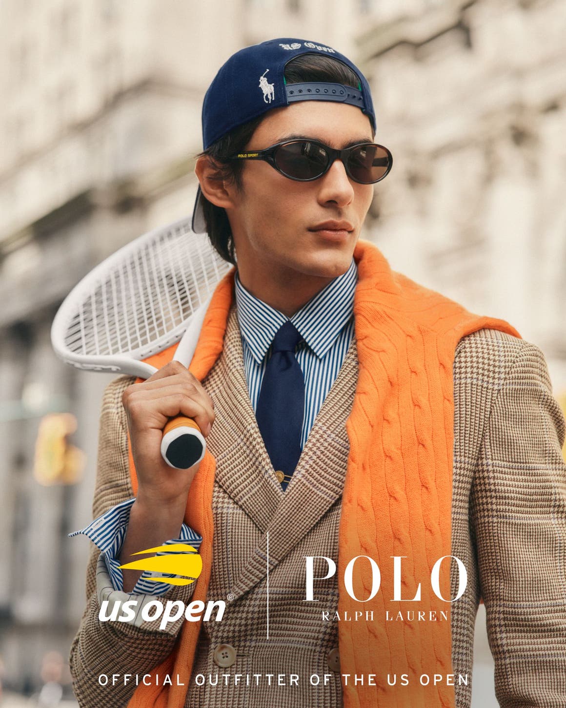 A woman wearing US Open x Polo Ralph Lauren pieces.