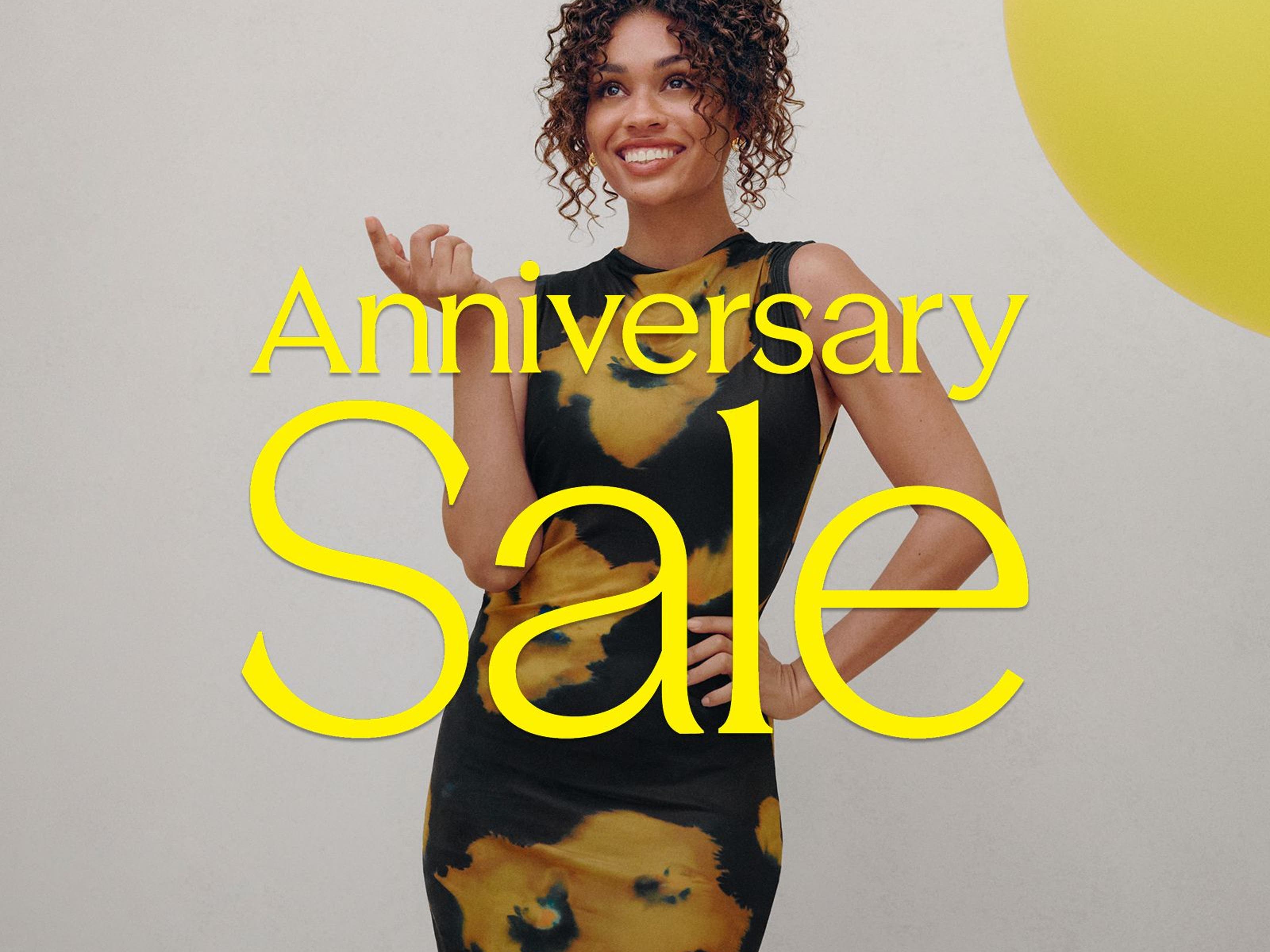 Anniversary Sale: a woman in a printed dress.