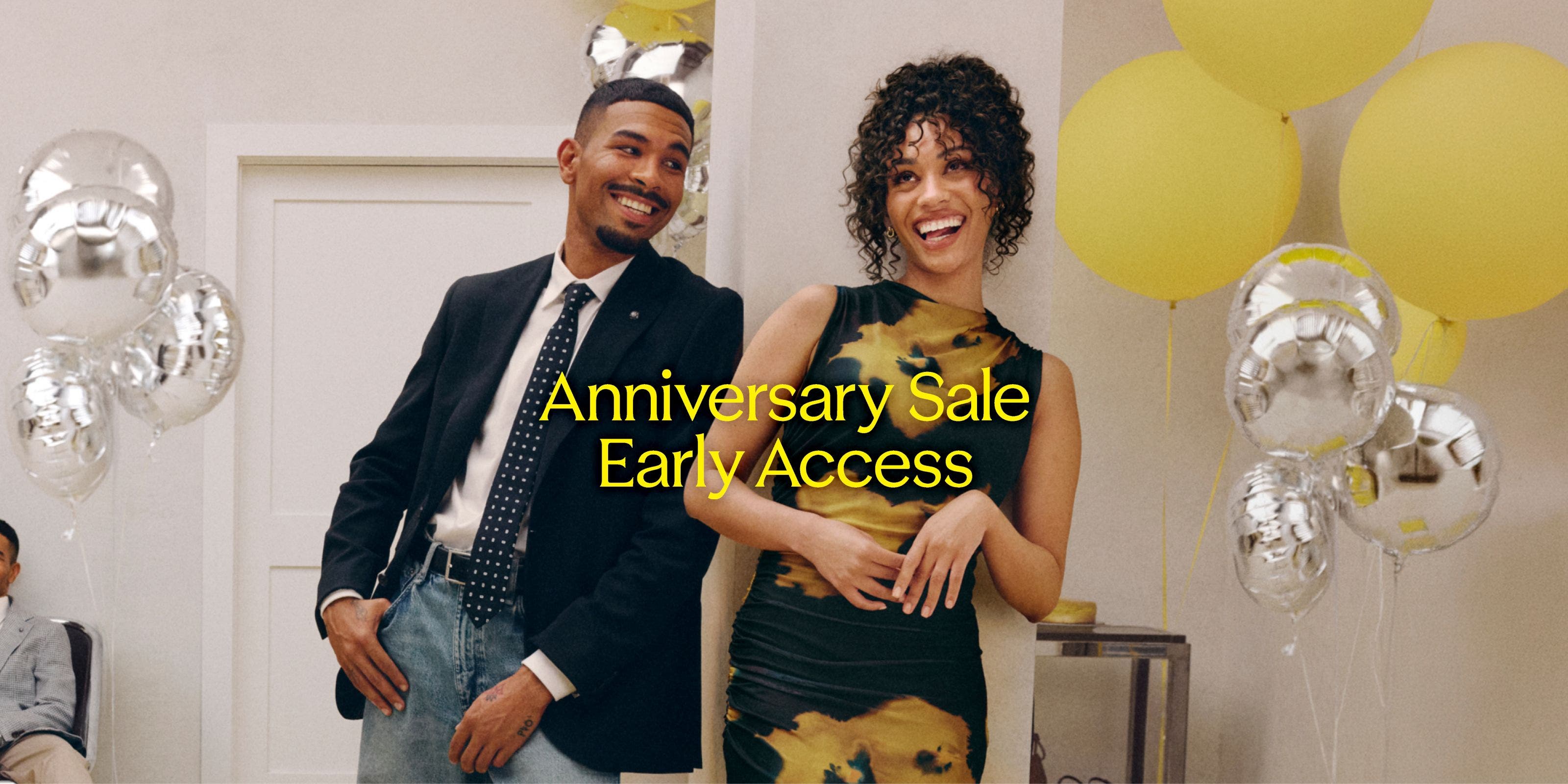 Anniversary Sale Early Access: A man and a woman at a party with balloons.