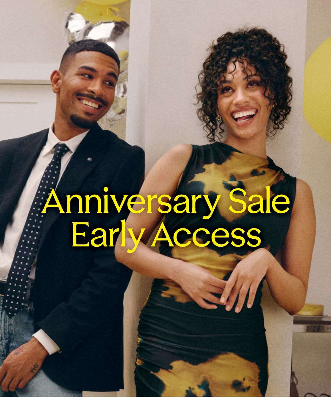 Anniversary Sale Early Access: A man and a woman at a party with balloons.