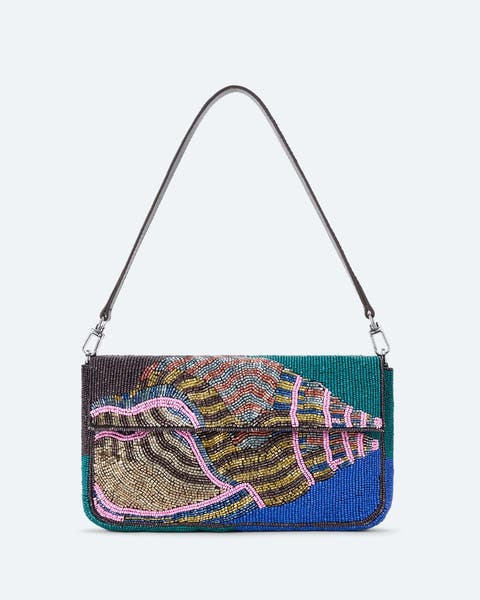 Shell pattern beaded shoulder bag.