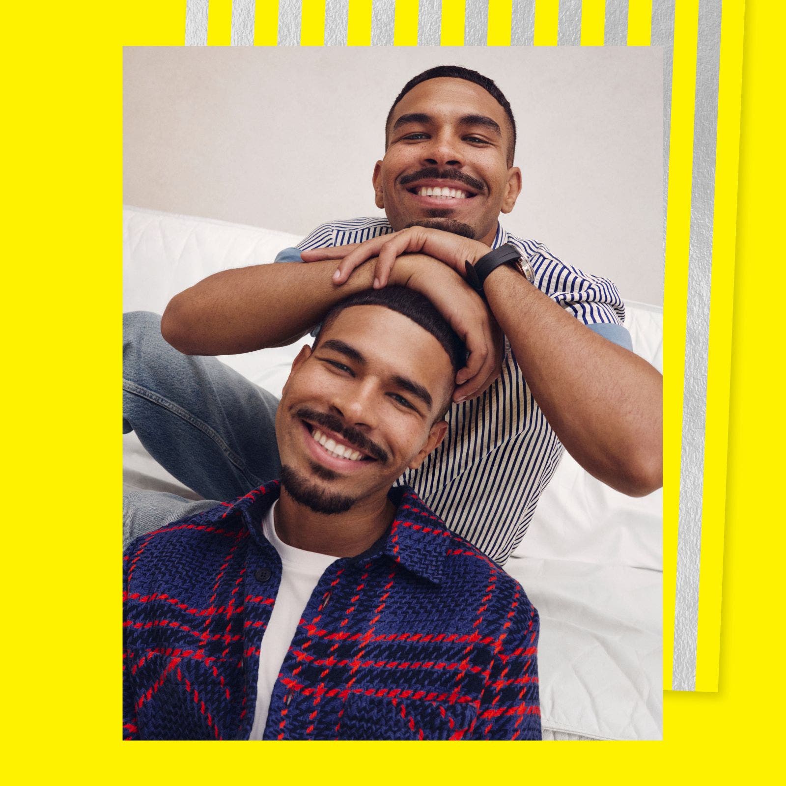 Two men in shirts on sale.