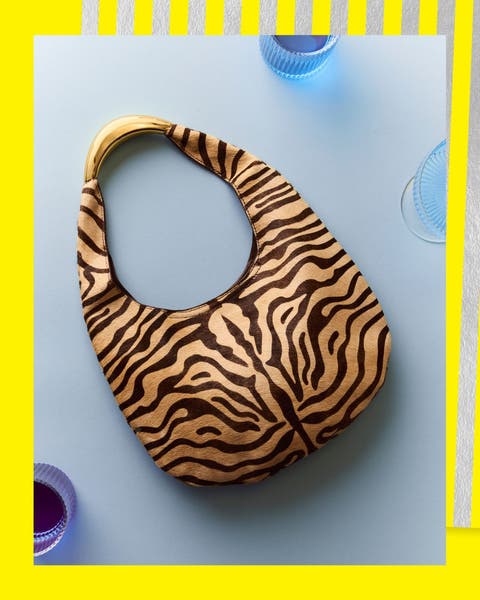 A ziger-print handbag. 