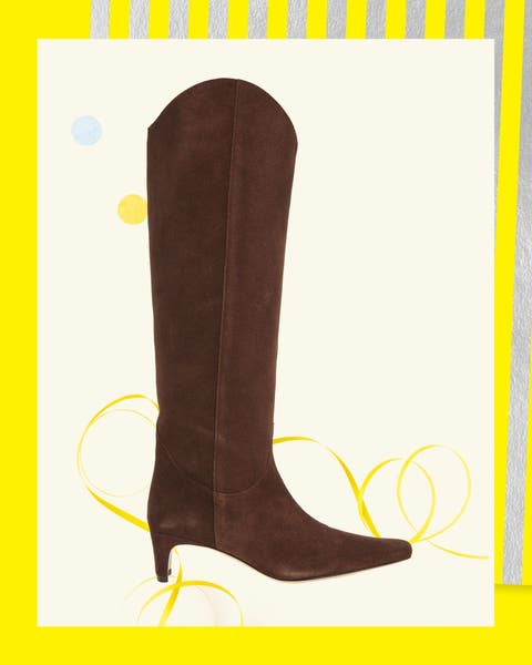A suede knee-high boot.