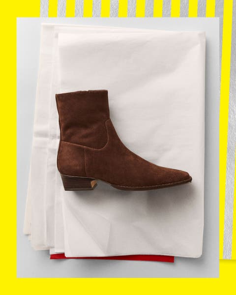 A suede boot.