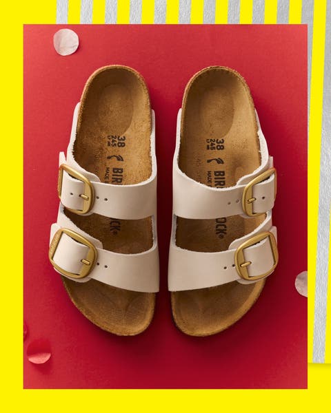 A pair of Birkenstock sandals.