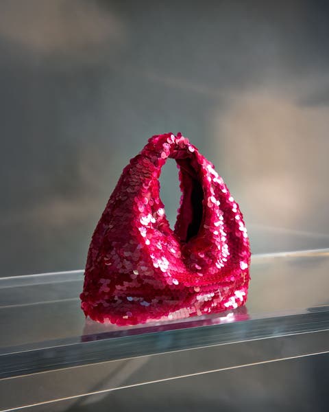 A sequined handbag.