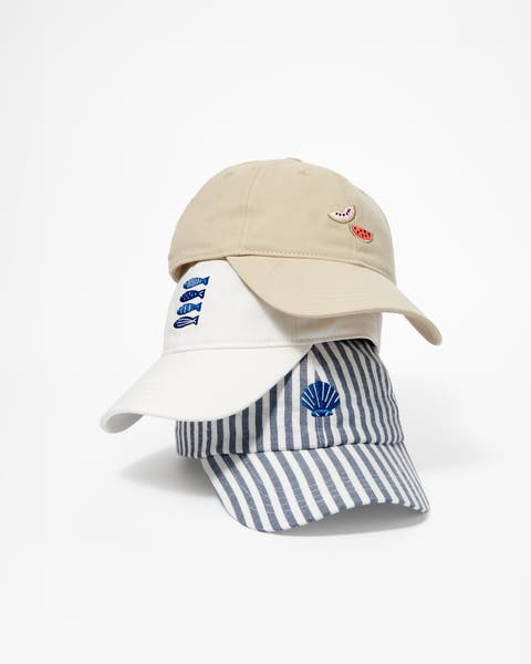 Three baseball hats.