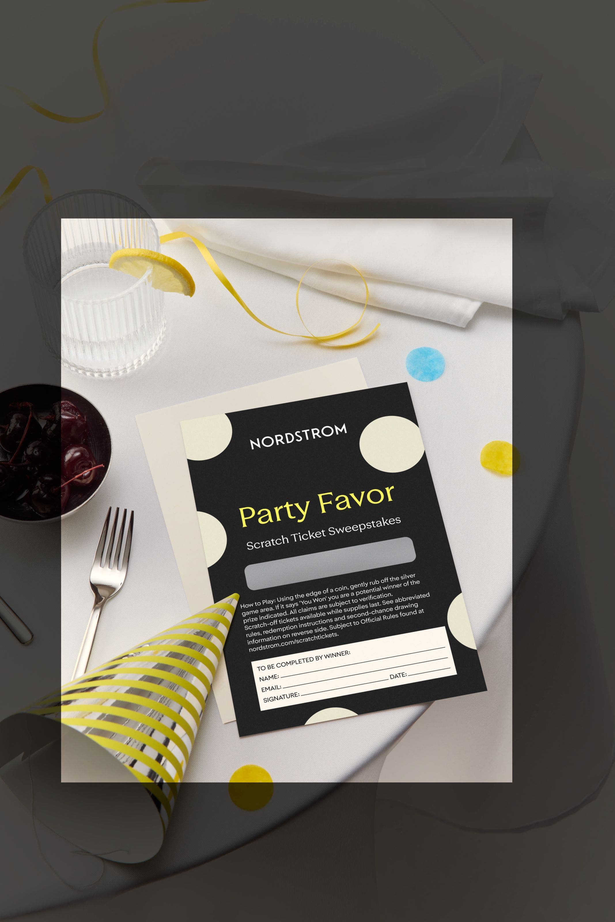 Party Favor Scratch Ticket Sweepstakes.