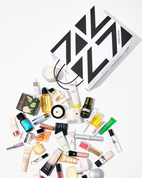 beauty samples and a shopping bag.