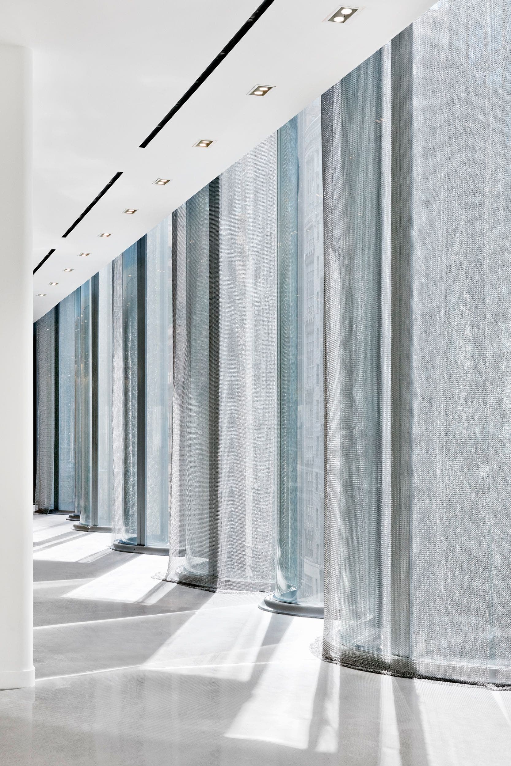 A close-up of storefront windows. 