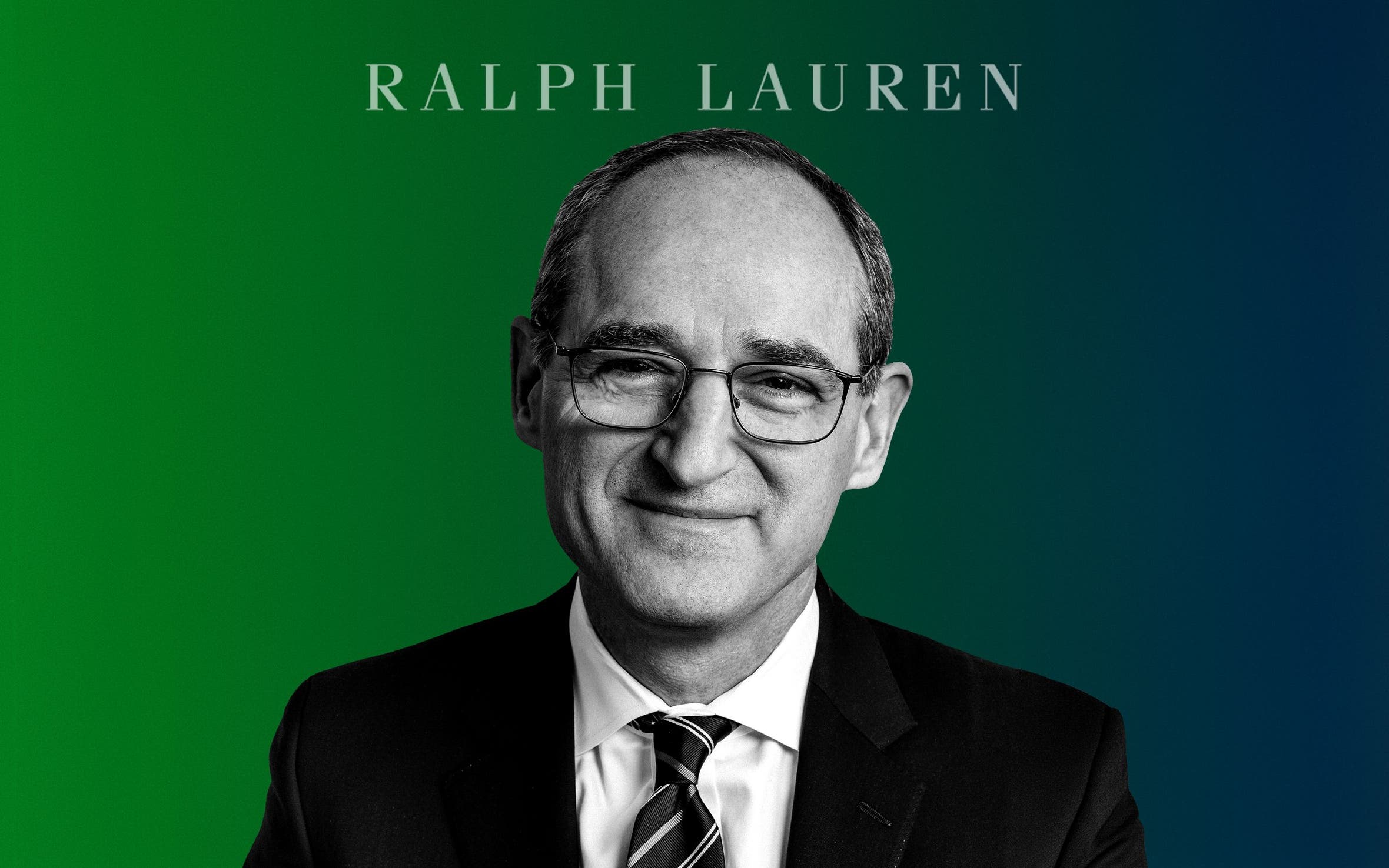 Ralph Lauren CEO & President Patrice Louvet alongside the Ralph Lauren logo.