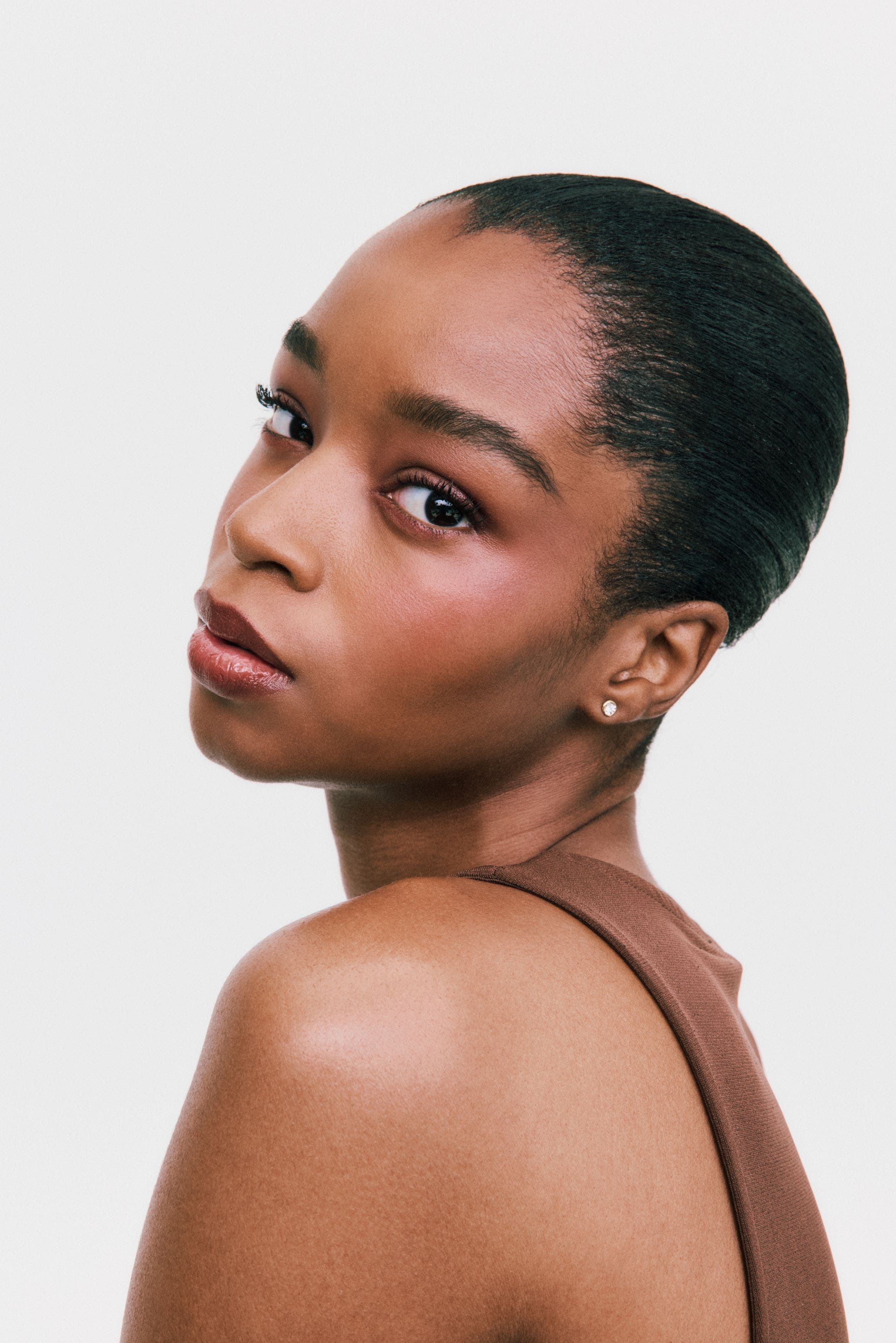 A woman with bold brows.