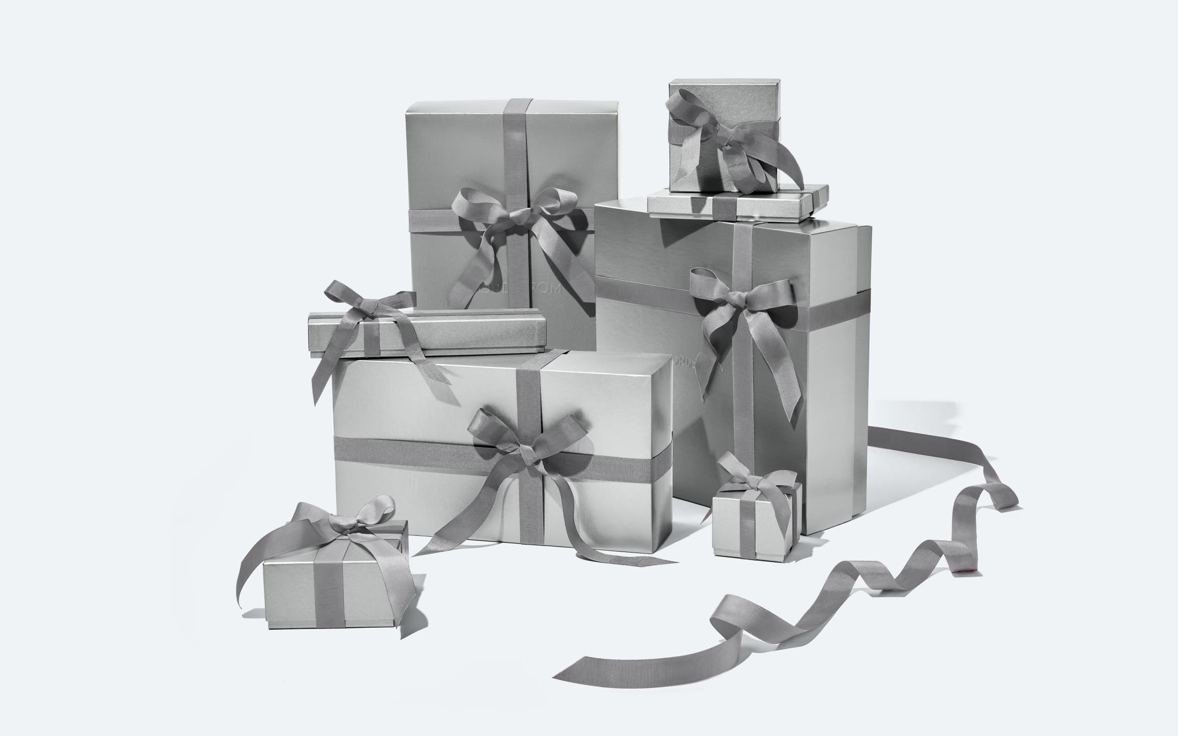 A collection of Nordstrom gift boxes.