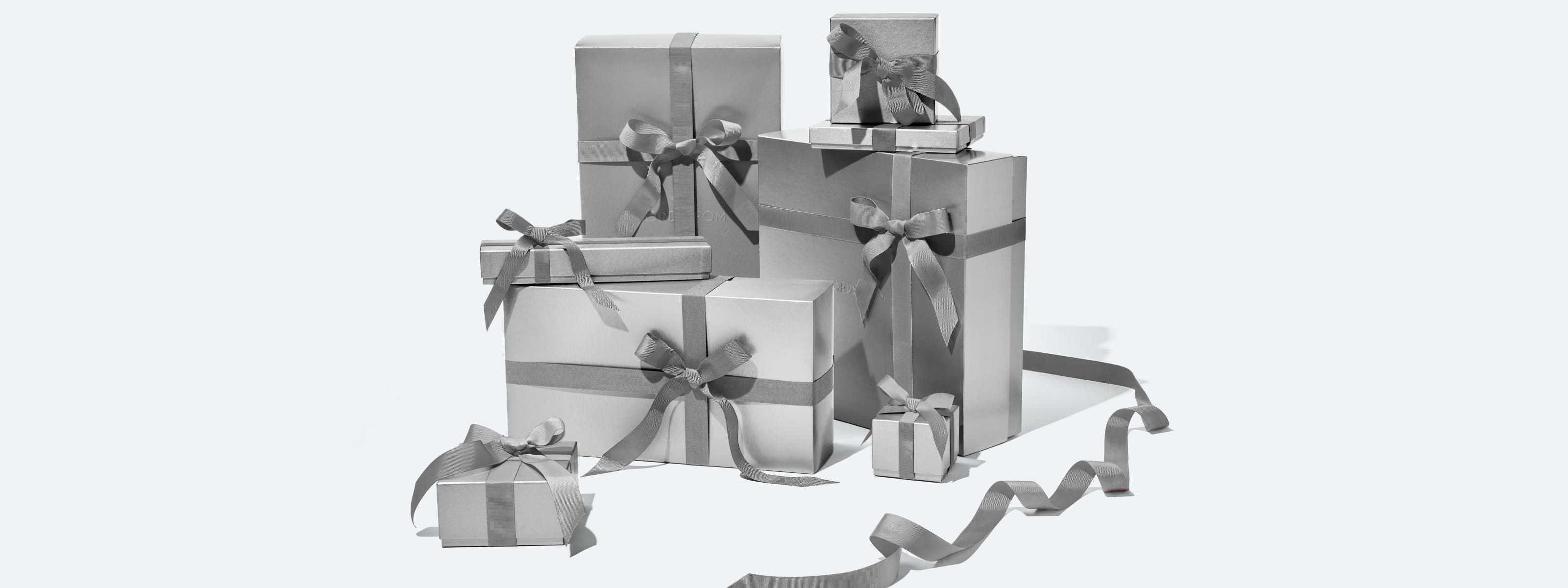 A collection of Nordstrom gift boxes.