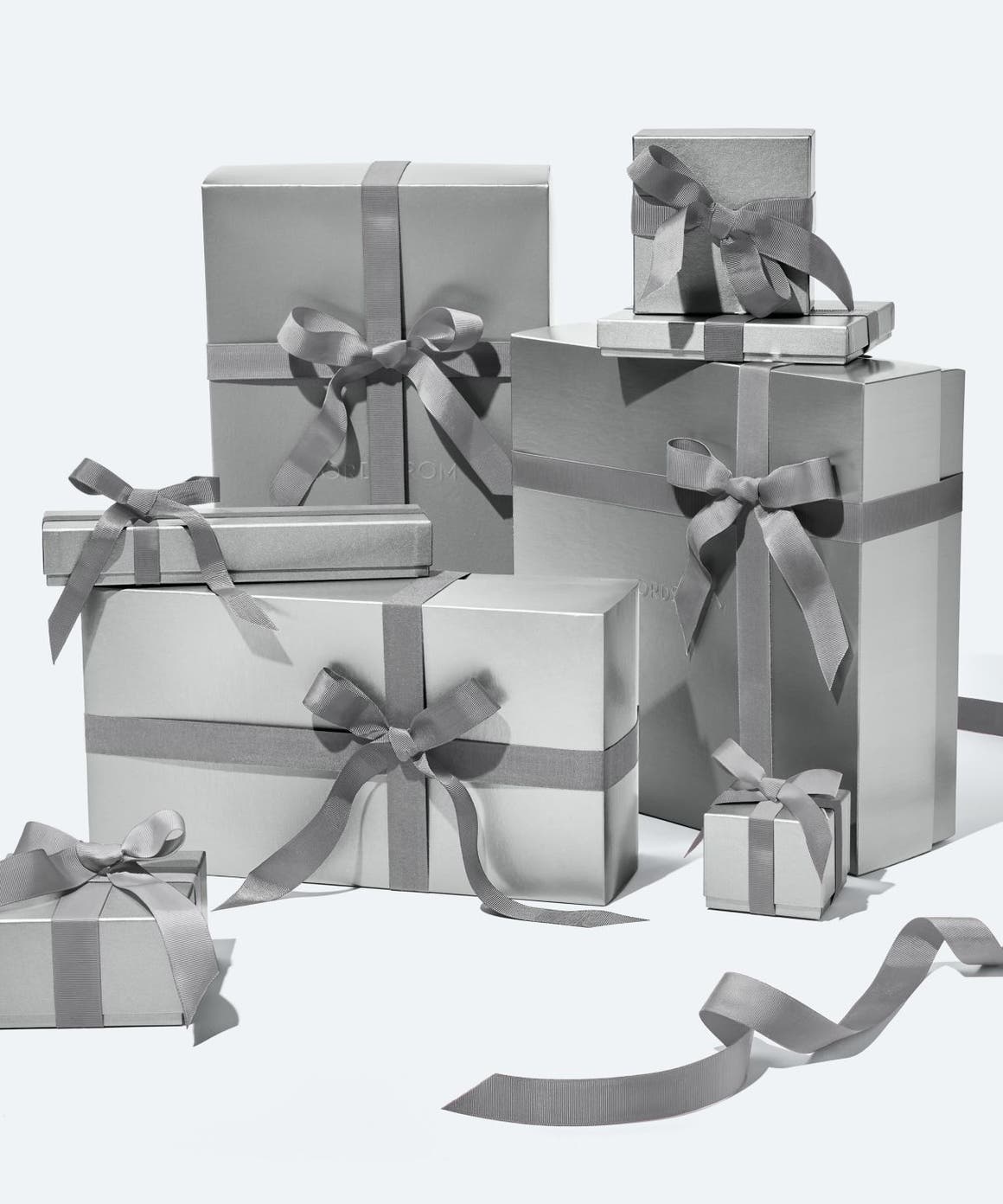 A collection of Nordstrom gift boxes.