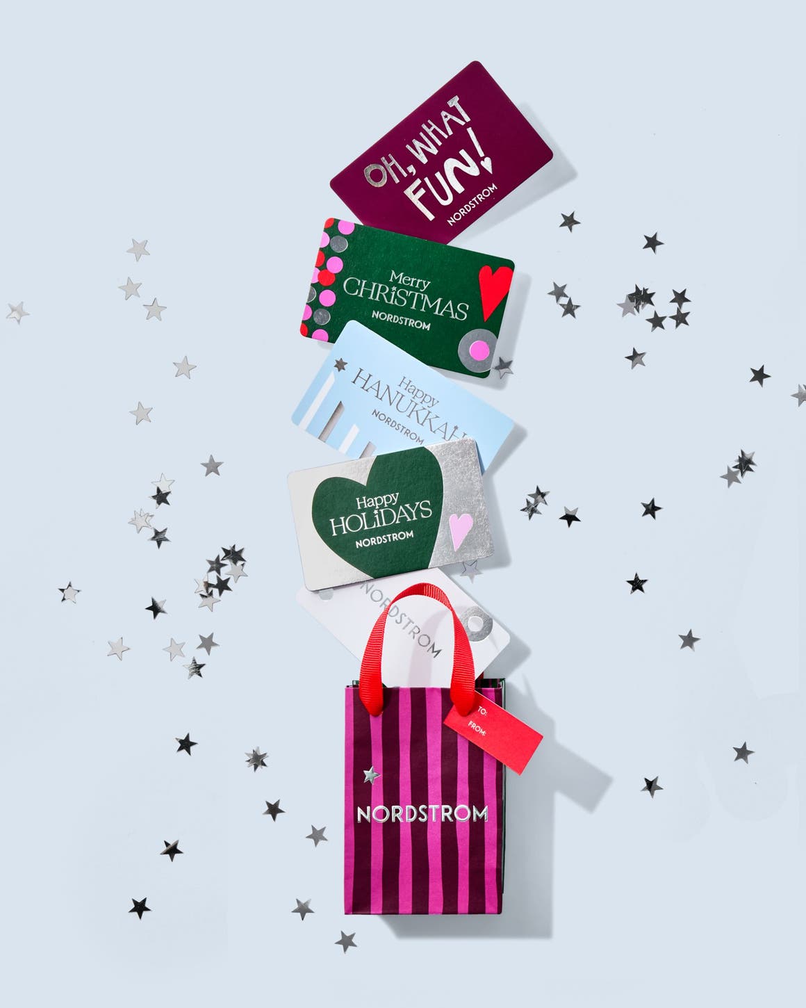 An assortment of holiday gift cards.