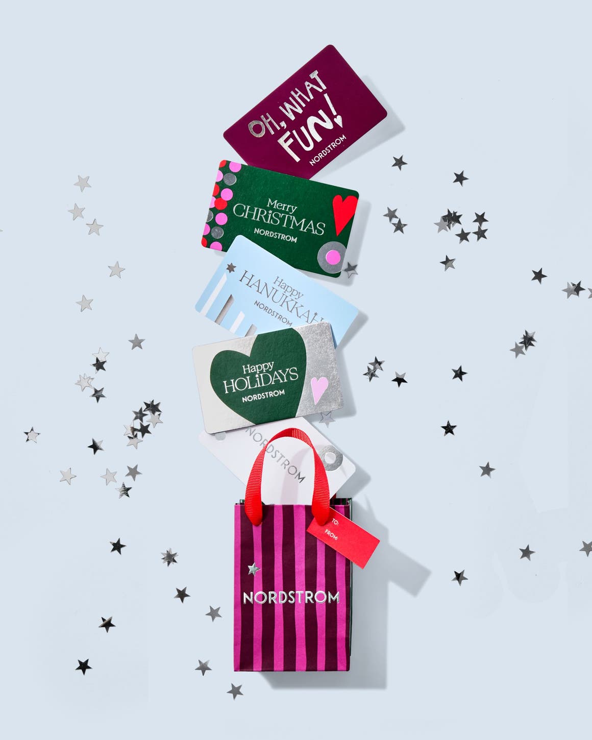 A variety of Nordstrom holiday gift cards.