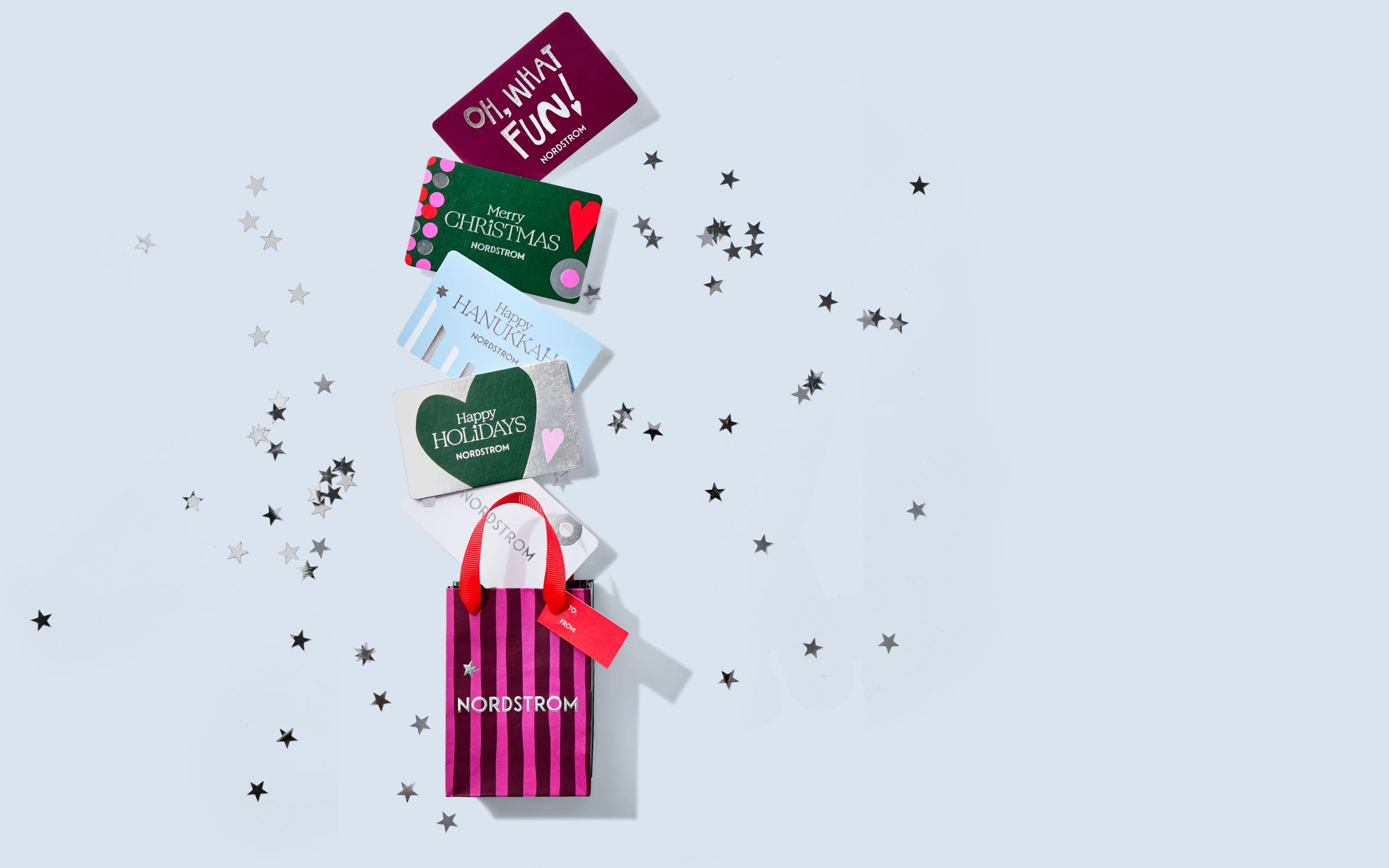 An assortment of holiday gift cards.