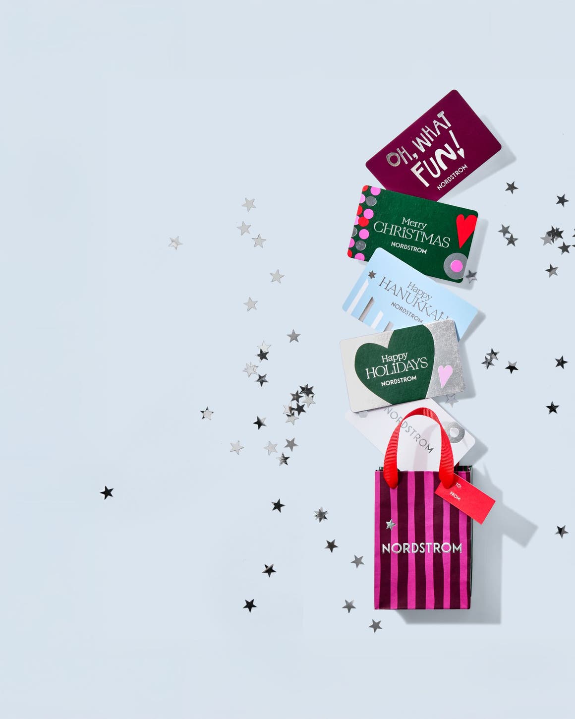 A variety of Nordstrom holiday gift cards.