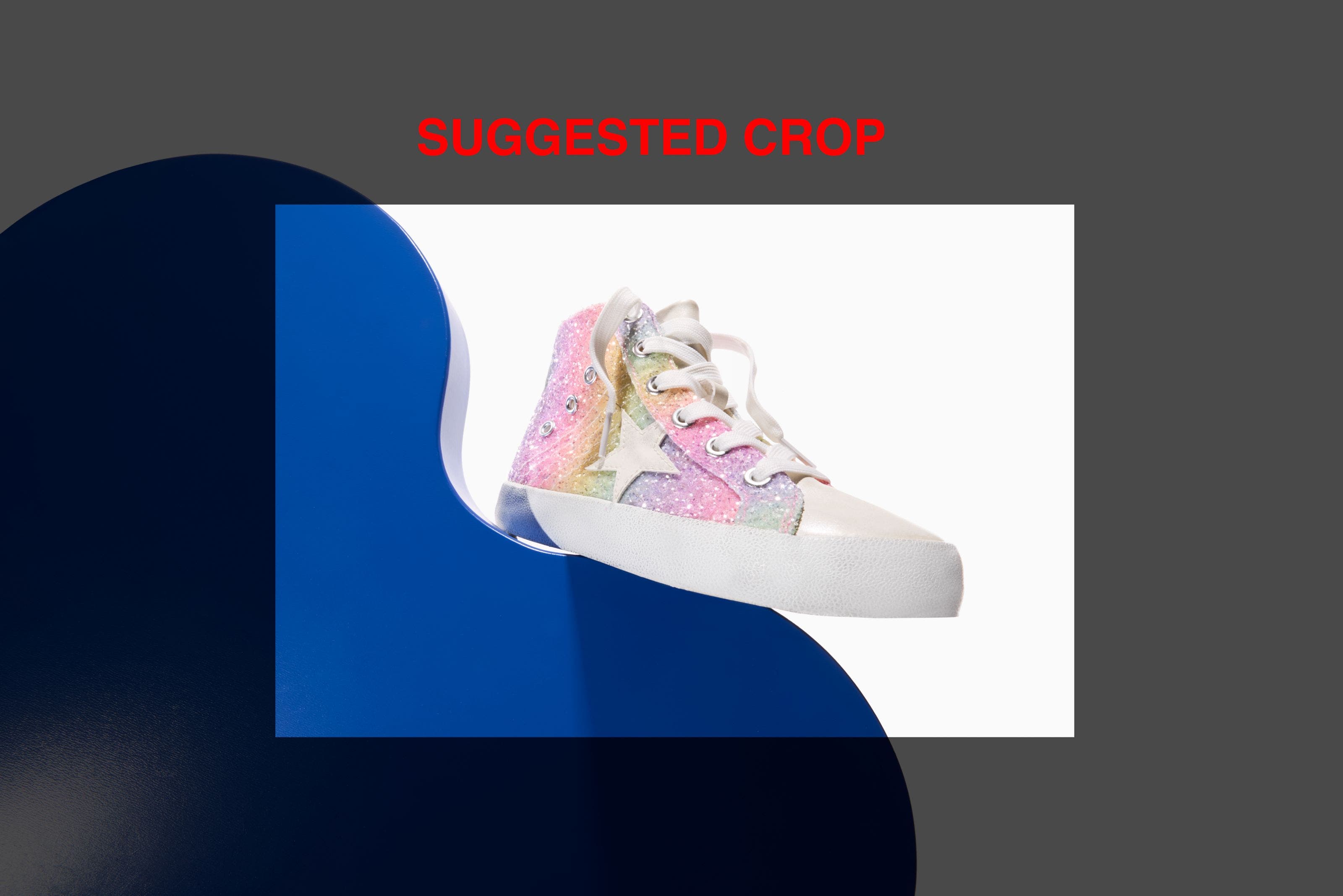 A colorful, sparkly sneaker with a star motif.