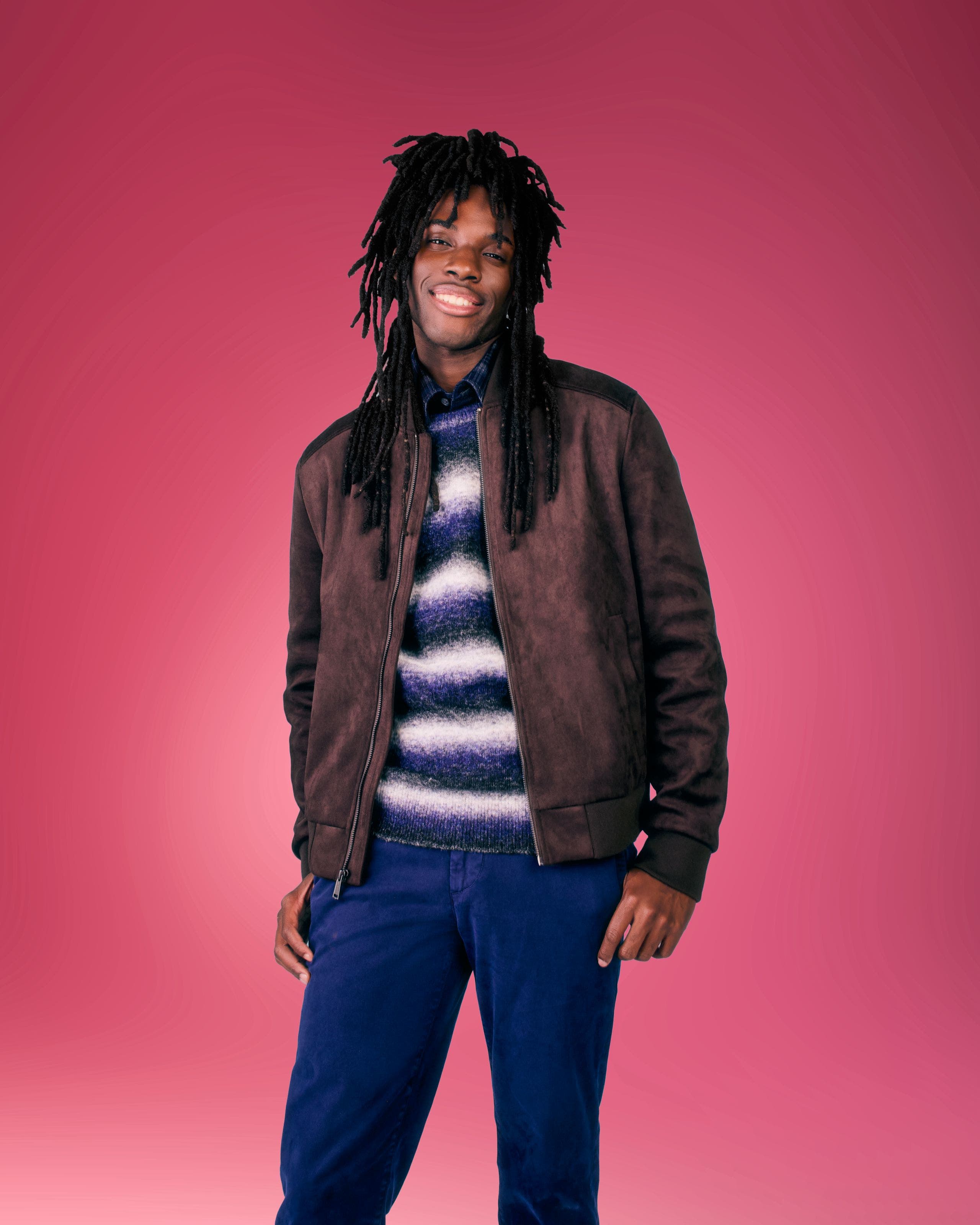 A man in a leather jacket.