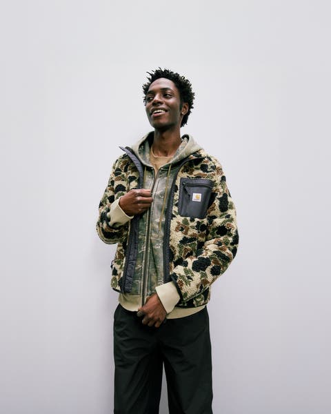 Man wearing a winter fleece.