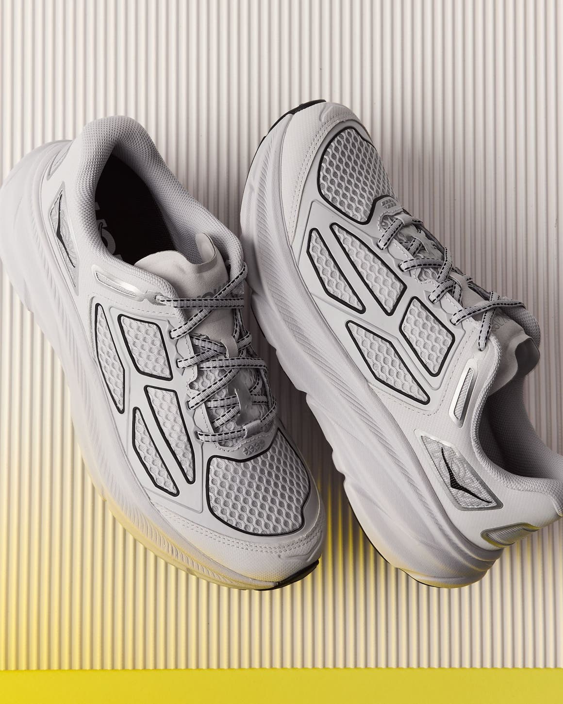 Matte silver sneakers.