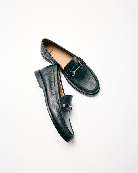 Black leather loafers.