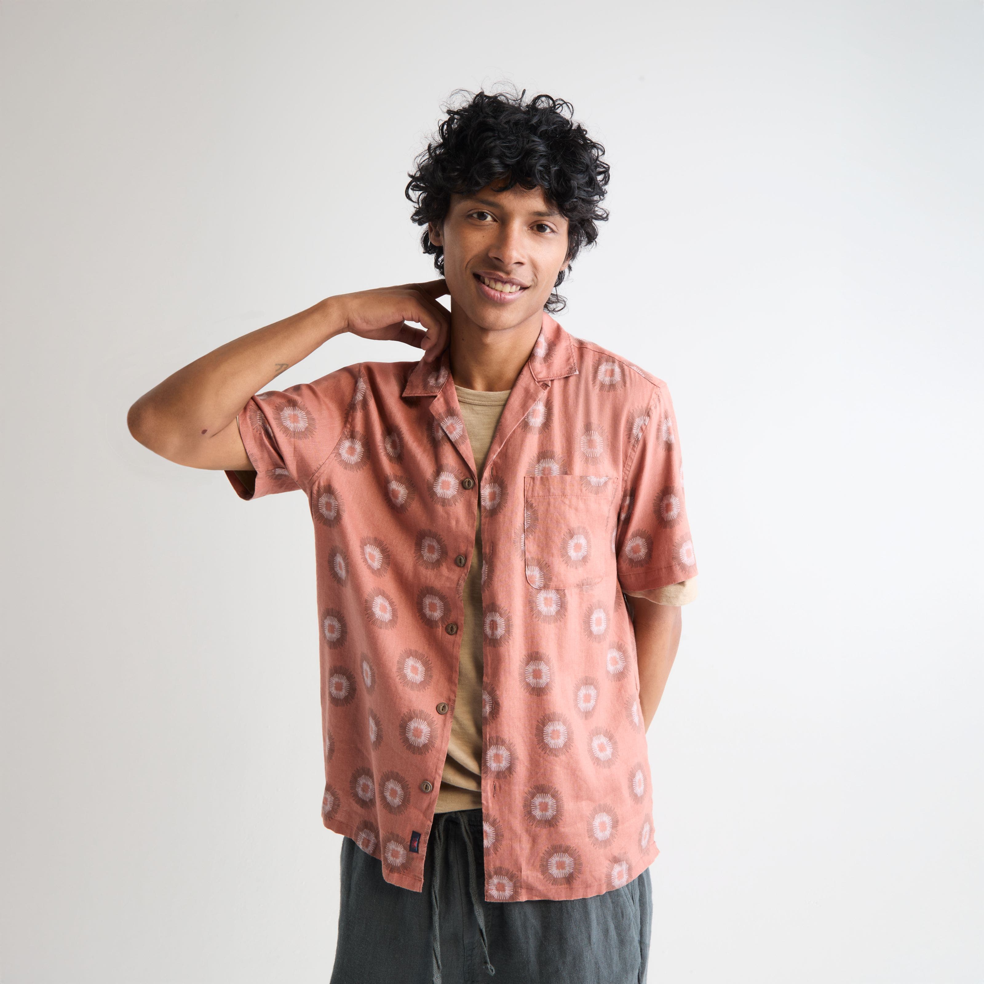 Man wearing a Faherty button-up shirt.