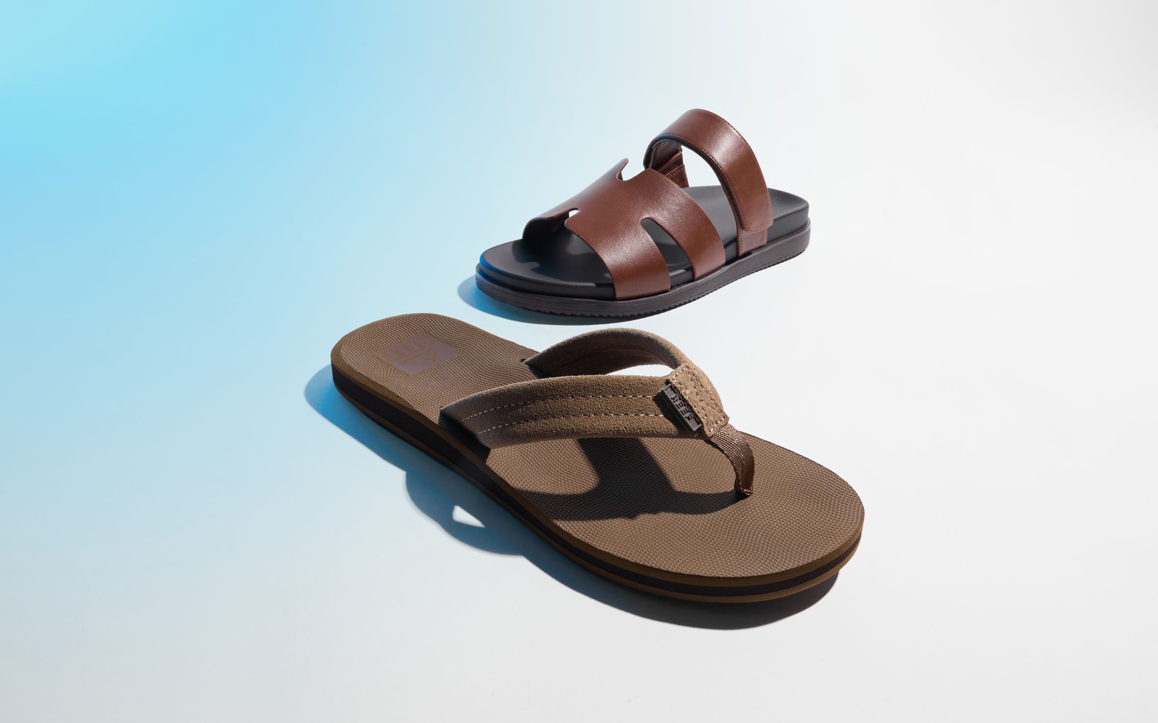 A flip-flop and a slip-on sandal.