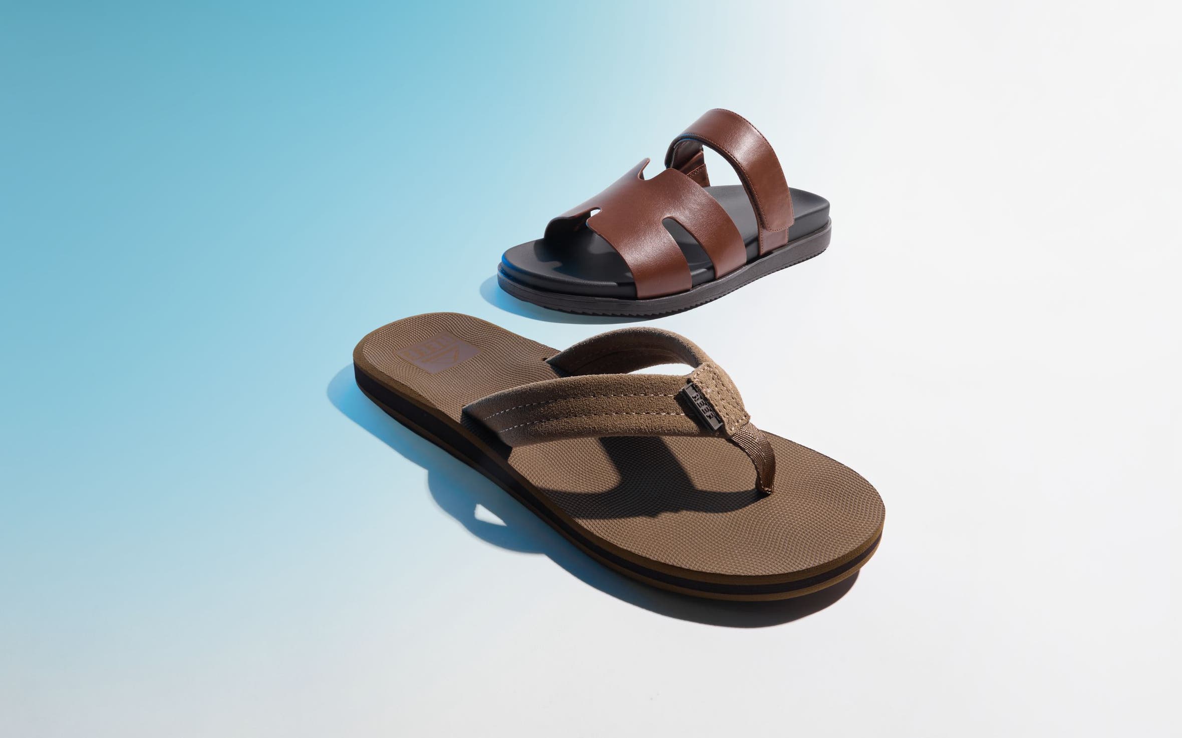 A flip-flop and a slip-on sandal.