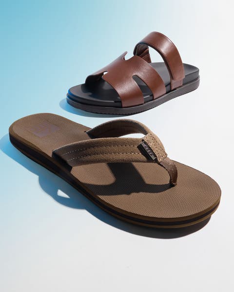 Two men's brown sandals.