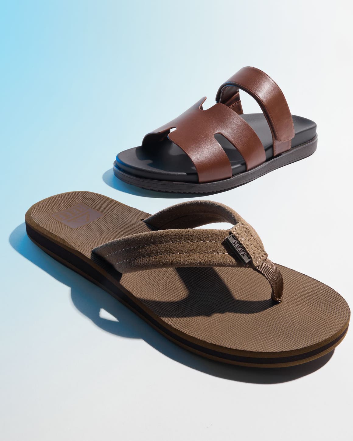 A flip-flop and a slip-on sandal.