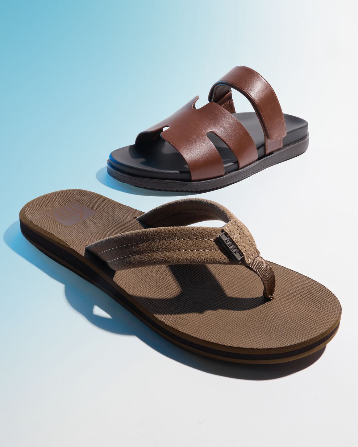 A flip-flop and a slip-on sandal.