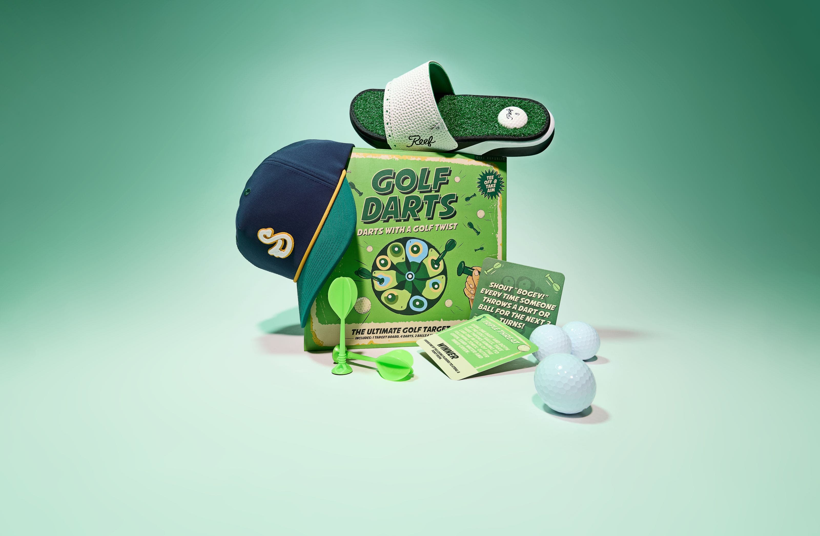 An assortment of golf gear.