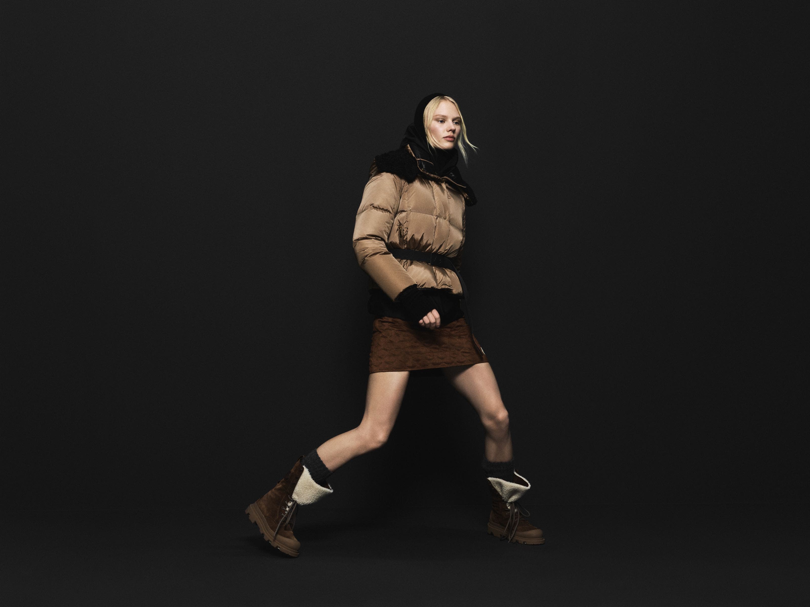 Model wearing Moncler.