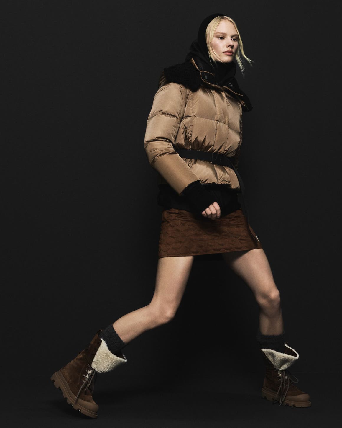 Model wearing Moncler.