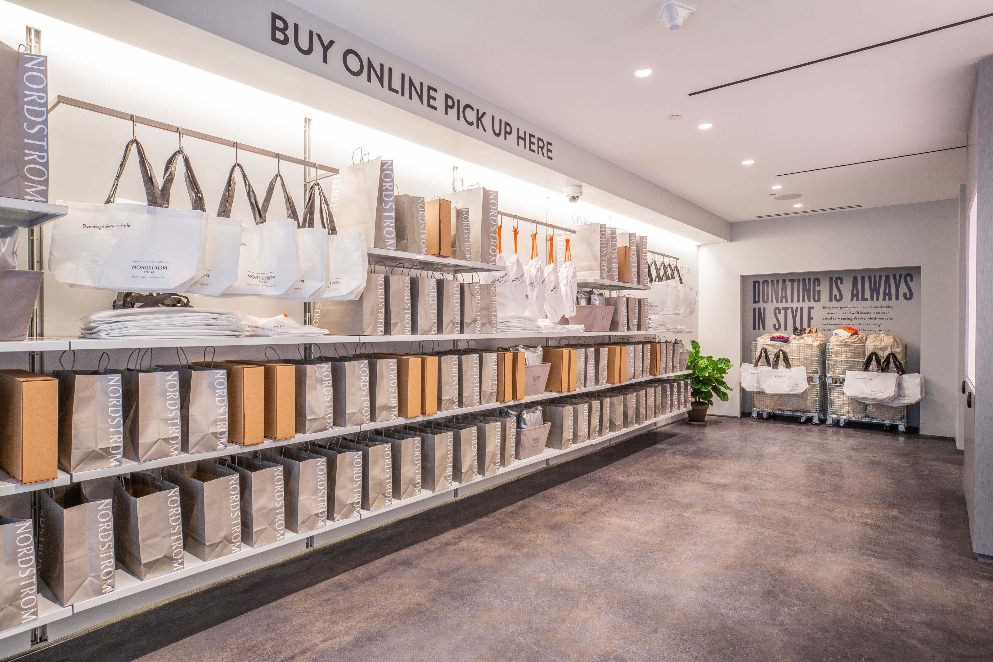 Shelves of Nordstrom shopping bags.