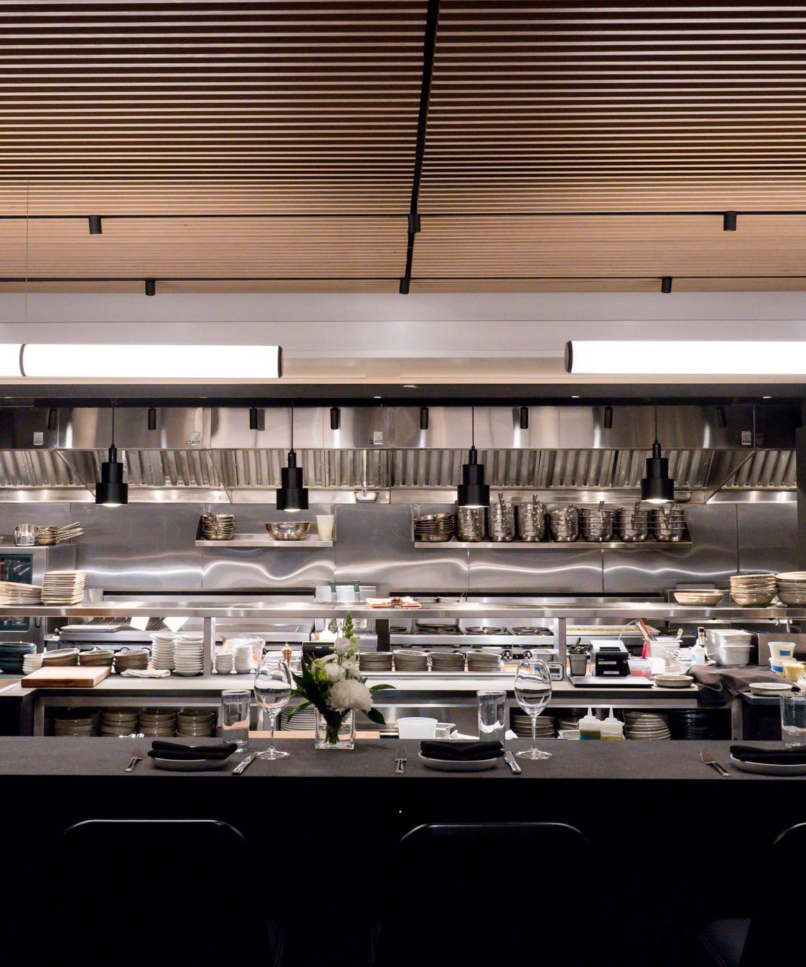 A view of the exhibition kitchen at Nordstrom NYC's Wolf restaurant. 