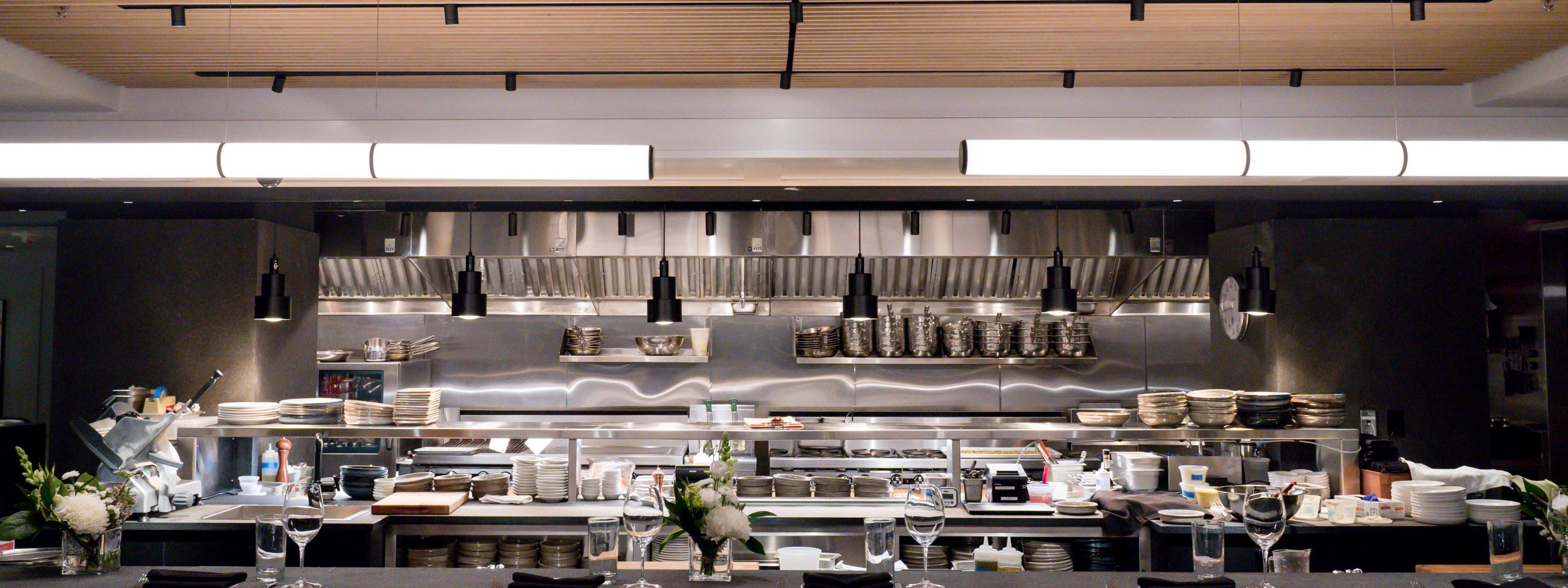 A view of the exhibition kitchen at Nordstrom NYC's Wolf restaurant. 