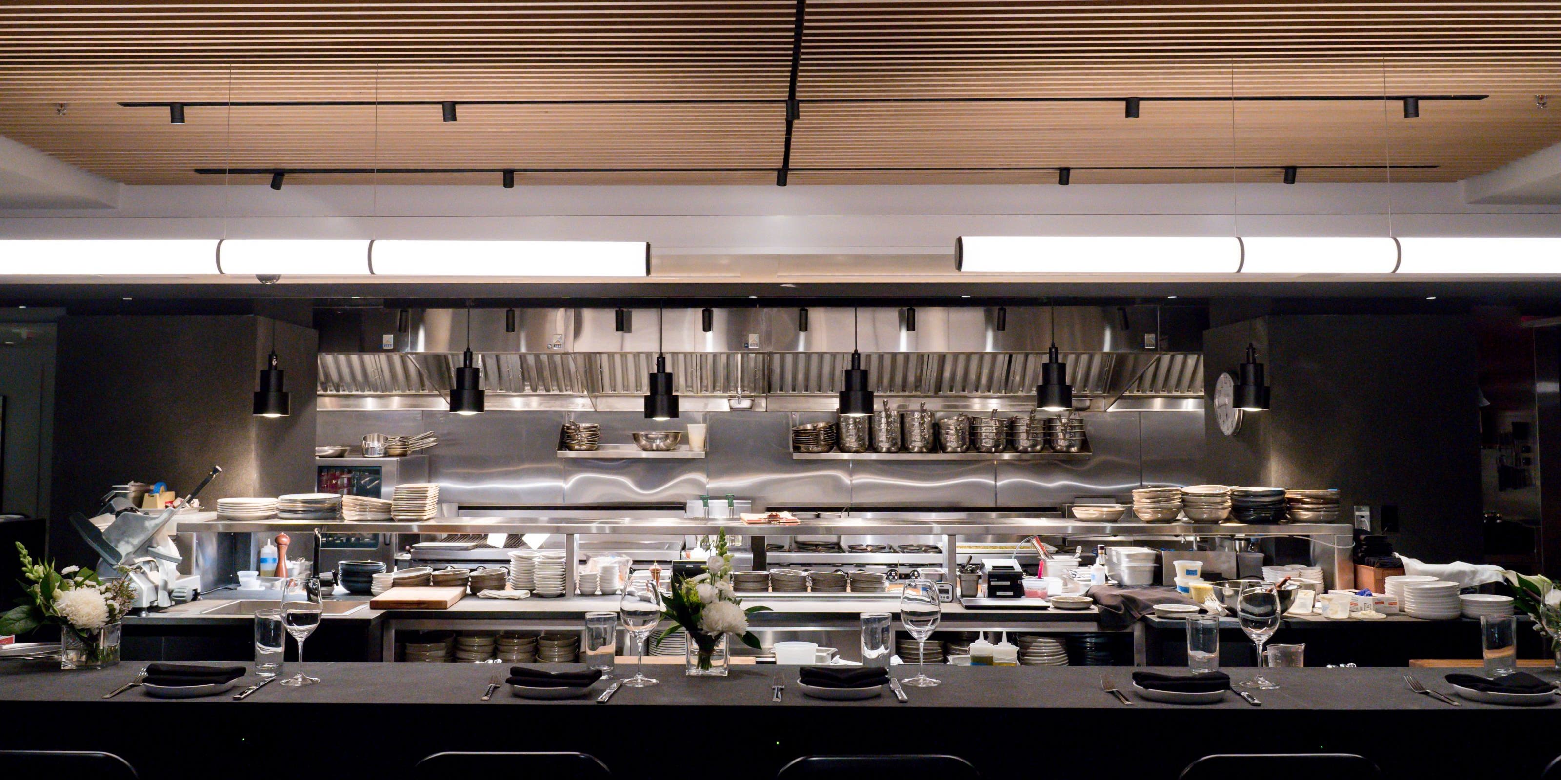 A view of the exhibition kitchen at Nordstrom NYC's Wolf restaurant. 