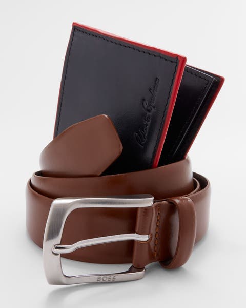 A brown belt and a wallet.