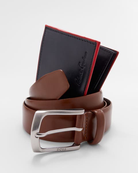 A brown belt and a wallet.