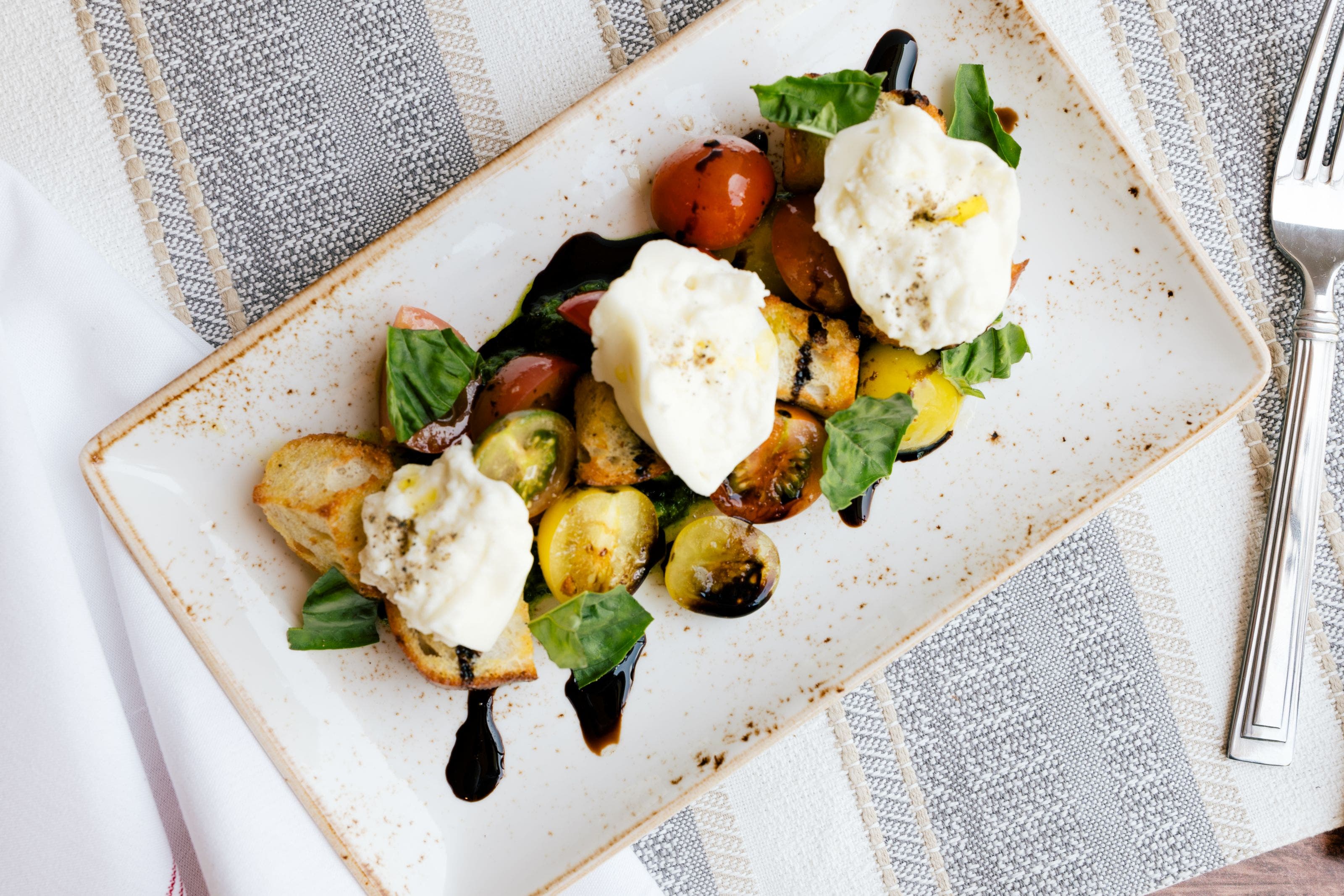 Tomato and burrata appetizer.